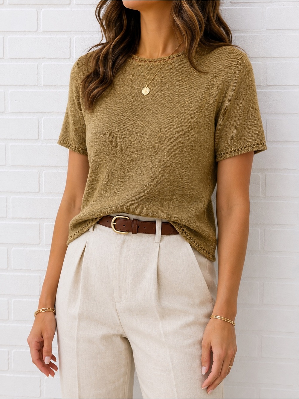Vintage Sag Harbor Gold Metallic Knit Top Small Hong Kong 90s Minimalist